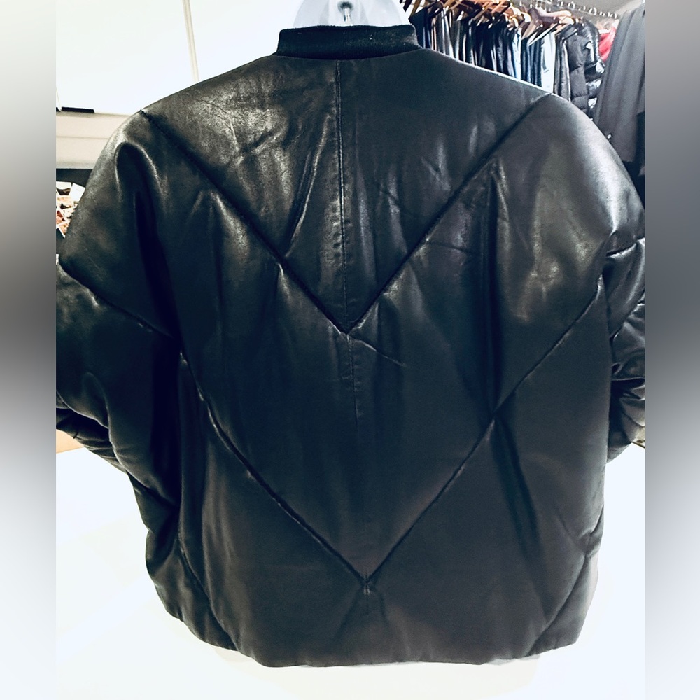 All Saints Lamb Leather Bailey Puffer Jacket - black / boxy oversized fit - Picture 10 of 13